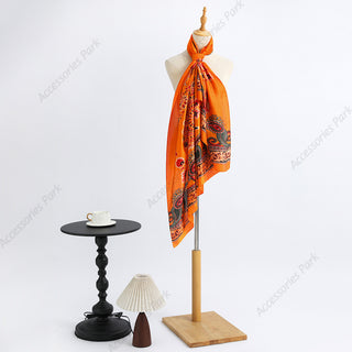 Colorful Floral Design Ethnic Pattern printed Satin Silk Scarf
