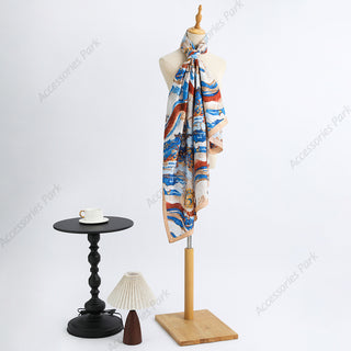 Gorgeous Oil Painted Multicolor Women's Satin Silk Scarf