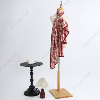 Elegant Red Floral Design Luxury Satin Silk Scarf
