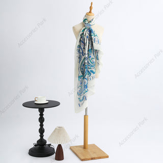 Cashew Water Blue Premium Cotton and Linen Scarf