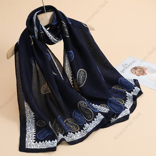 Multicolor Paisley Pattern Printed Women Cotton Linen Scarf