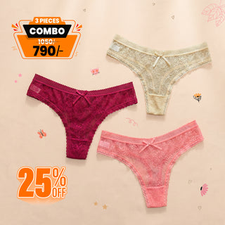 European Style Jacquard Lace Cotton Inseam Seamless Women's Thong Underwear