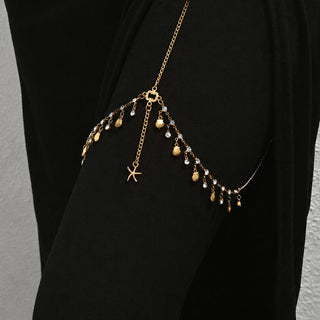 Sexy Gold Starfish Shell Rhinestone Elastic Thigh Chain Jewelry