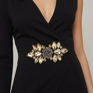 Rose Rhinestone Inlaid Buckle Adjustable Belt for Women