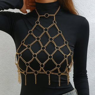 Chic Metal Chain Halter Neck Mesh Hollow Out Body Jewelry Vest