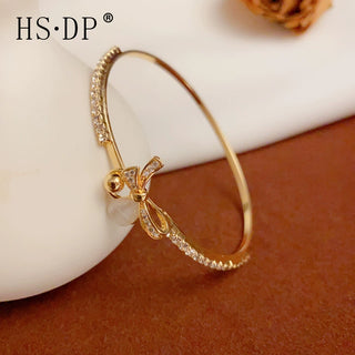 HS-DP Zircon Bow Open Bracelet Gold Plated Jewelry