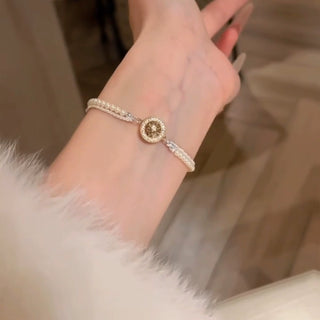 French Retro Zircon Pearl Bracelet Elegant Light Luxury Women Jewelry Accessory