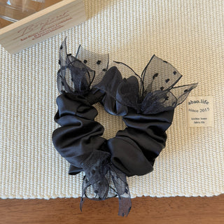 Satin Bow Ponytail Holder Cloth Hair Tie Black