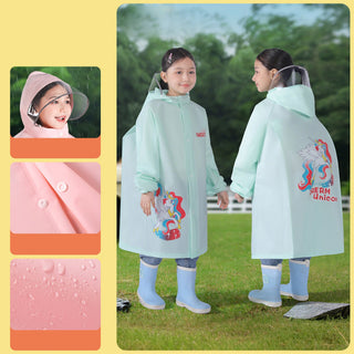 Kids Rain Poncho with Hidden Backpack Compartment for School
