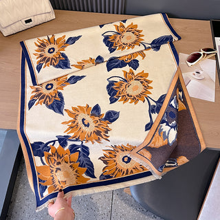Vintage Style Luxury Floral Design Oil Painting Printed Winter Shawl