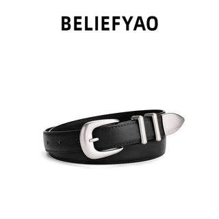 Women's Genuine Leather Geometric Pin Buckle Belt