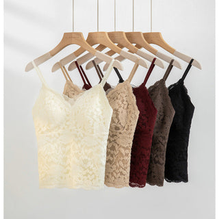 French Lace Slim Fit Long Camisole with Built-in Cups White