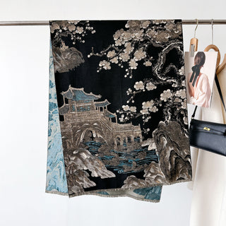 Luxury Dung Huang Art Printed Winter Shawl for Women