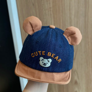 Cute Baby Bear Denim Baseball Cap for Spring and Autumn