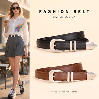 Women's Genuine Leather Geometric Pin Buckle Belt