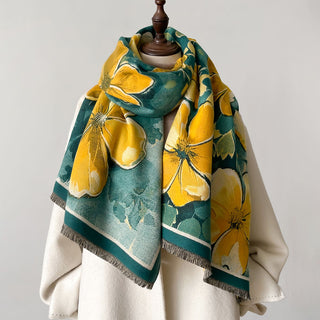 High End Elegant Floral Painted Luxury Winter Shawl for Women