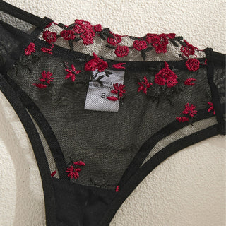 Floral Mesh Embroidery Push Up Sexy Bra Panty Set