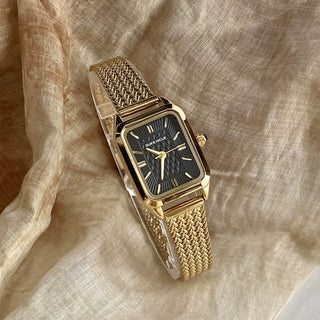 SUNLIFEX Elegant Gold Square Quartz Watch Stainless Steel Mesh - Vintage
