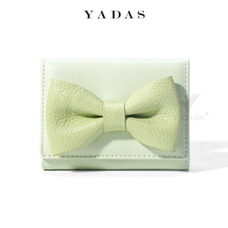 Bow Flagged PU Leather Short Trifold Coin Wallet for Female