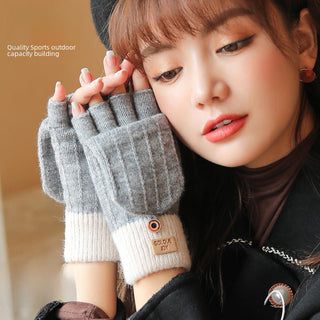 Flip Cover Knitted Half Finger Hand Gloves
