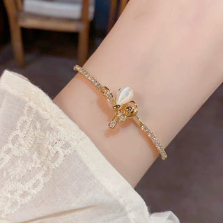 HS-DP Zircon Bow Open Bracelet Gold Plated Jewelry