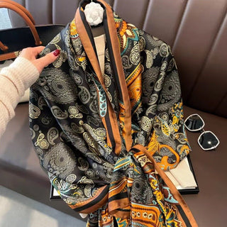 Traditional Floral Design High Quality Women's Satin Silk Scarf