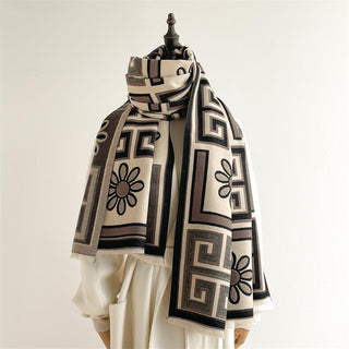 Premium Geometric Patchwork Jacquard Design Printed Winter Shawl