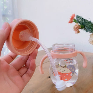 Cute Size Portable Water Bottle Mum Pot with Straw for Children