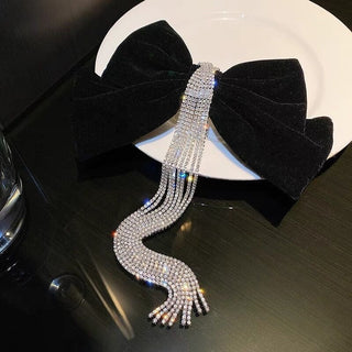 Handcrafted Velvet Bridal Bow Hair Clip with Elegant Tassels - Red