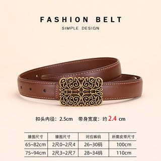 Retro Genuine Leather Belt with Geometric Buckle