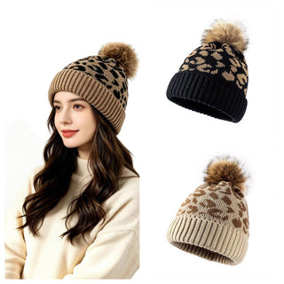 Western Style Leopard Printed knitted Thick Women's Wool hat