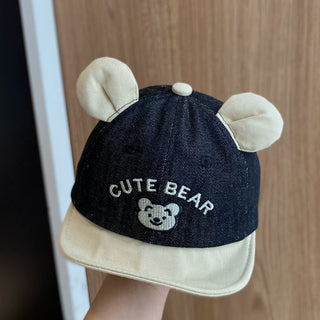 Cute Baby Bear Denim Baseball Cap for Spring and Autumn