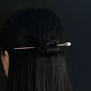 Retro Hetian Jade Horseshoe Lotus S925 Silver Plated Hairpin Hanfu