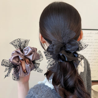 Satin Bow Ponytail Holder Cloth Hair Tie Black
