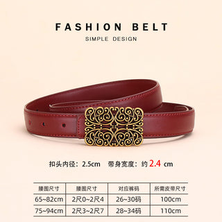 Retro Genuine Leather Belt with Geometric Buckle