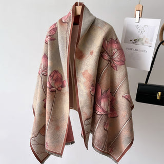 Ultra-Soft Cashmere Lotus Flower Jacquard Winter Shawl for Women