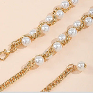 Exotic Pearl Inlaid Chain Style Adjustable Waist Belt for Women