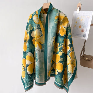 High End Elegant Floral Painted Luxury Winter Shawl for Women