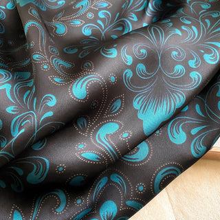 Black & Sea Green Elegant Floral Design Satin Silk Scarf