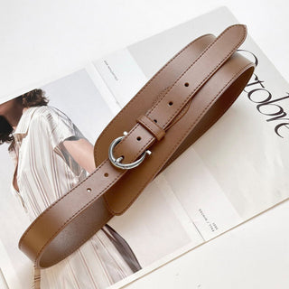Premium Women's Genuine Leather Waist Cinch Belt for Coats Black