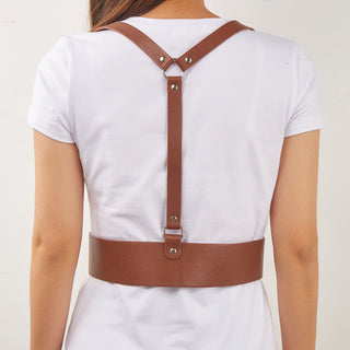Punk Faux Leather Harness Waist Belt with Adjustable Buckle Straps - Gothic Black