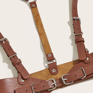 Punk Faux Leather Harness Waist Belt with Adjustable Buckle Straps - Gothic Black
