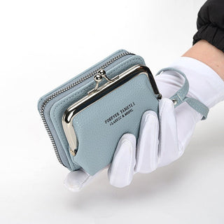 Women's Double Compartment Compact Clutch Style Coin Purse Wallet