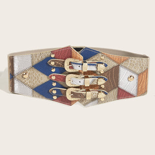 Leather Ball Pattern Three Button Retro Metal Buckle waist Belt For Female