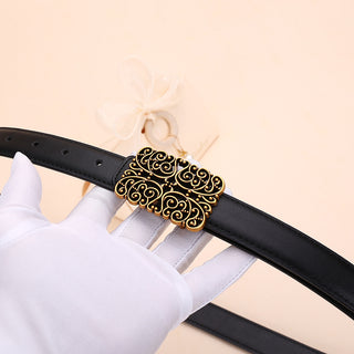Retro Genuine Leather Belt with Geometric Buckle