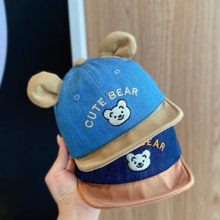 Cute Baby Bear Denim Baseball Cap for Spring and Autumn