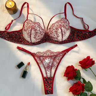 Sheer Mesh Leopard Print Bra and Panty Set - Noir Series