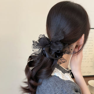 Satin Bow Ponytail Holder Cloth Hair Tie Black