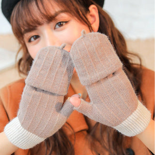 Flip Cover Knitted Half Finger Hand Gloves