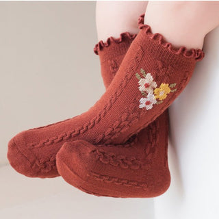 Princes Style Retro Floral Design High Quality Winter Socks For Girls